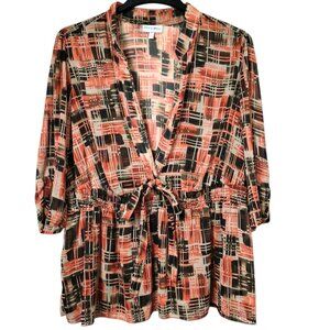 Fashion Bug Women's Blouse Semi-Sheer V-Neck Tie Waist 3/4 Sleeves Size 18/20